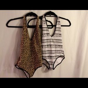 Two low V leotards