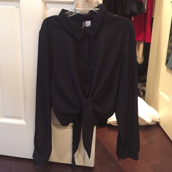 Soft black knotted button down