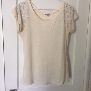 Cream colored tee w/ studded sleeves