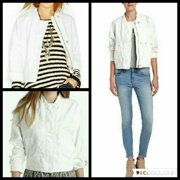 Free People white distressed denim jacket