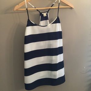 JCrew navy and white stripe racer back tank