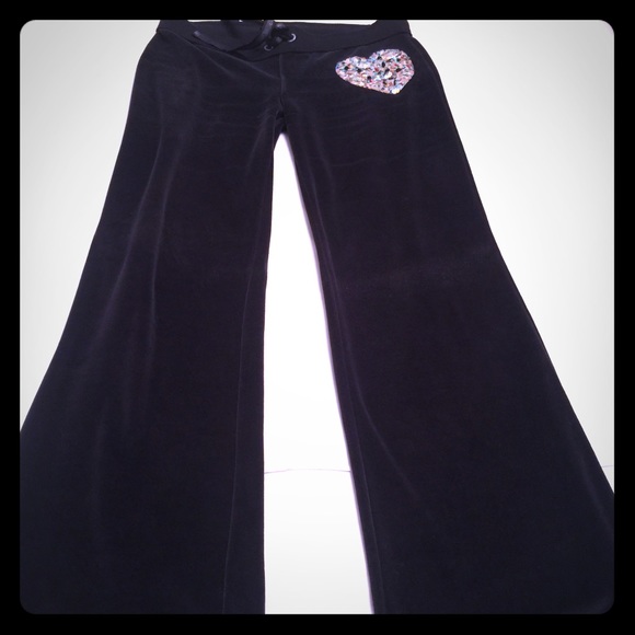 VS Pink Velvet Pants w/ Sequin Heart Decal.