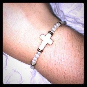 White Cross and Pearl Bangle
