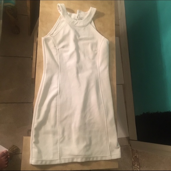 White halter neck dress