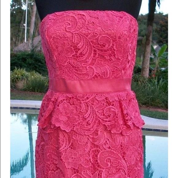 Cache Lace Peplum Strapless Dress size 6