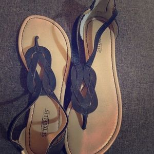 Seychelles Black Leather Sandals Size7
