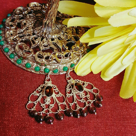 STERLING SILVER GARNET DANGLE EARRINGS