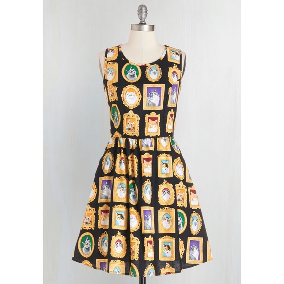 Modcloth Mew-seum Visit Cat Portrait Dress