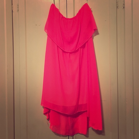 Sheer, pink, strapless dress