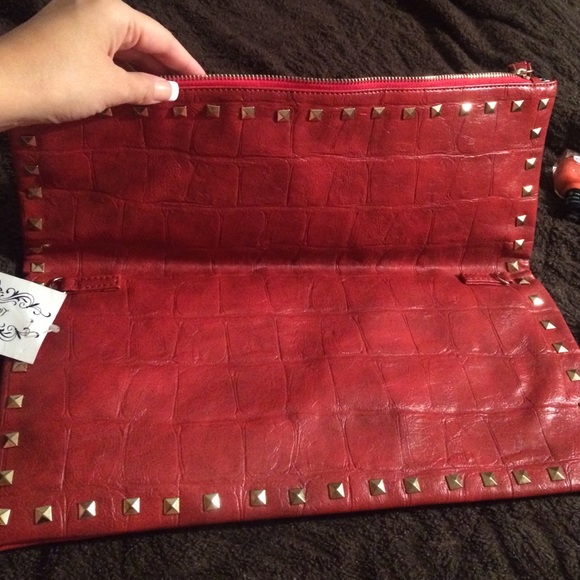 Large Red Studded Clutch - Picture 3 of 4