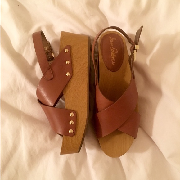 SAM EDELMAN Studded Leather Wood Platform Sandal