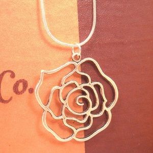 Antiqued Silver Rose Necklace.