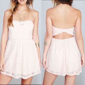 Peach lace open back strapless dress wet seal