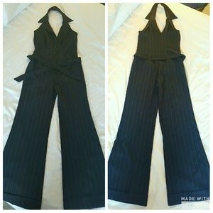 Pinstripe Halter Jumpsuit