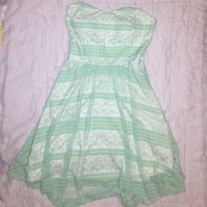 Strapless green above knee to knee length dress