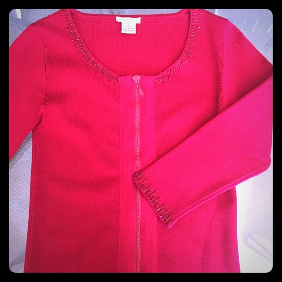 Cache Red Embellished Sweater With Sparkly Zipper - Picture 1 of 4