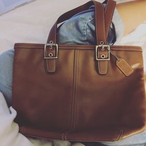 Coach Brown Leather Medium Hamptons Tote Bag