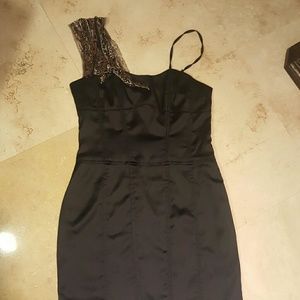 Black Satin One Shoulder Detailed Dress