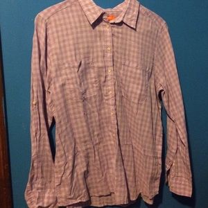 Checkered purple button down shirt