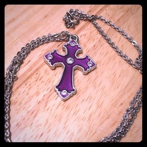 Purple and Silver Cross Necklace