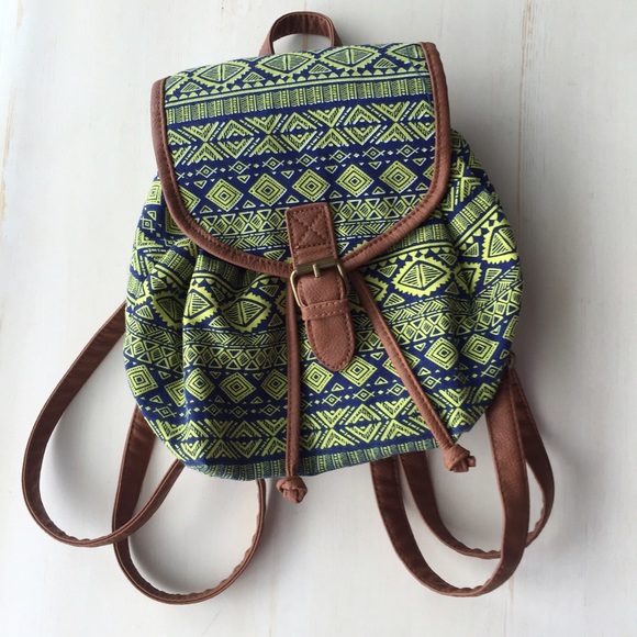 Green tribal backpack purse
