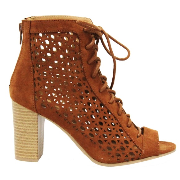 LAST PAIR! Peep Toe Beige Tan Suede Ankle Boots - Picture 3 of 4