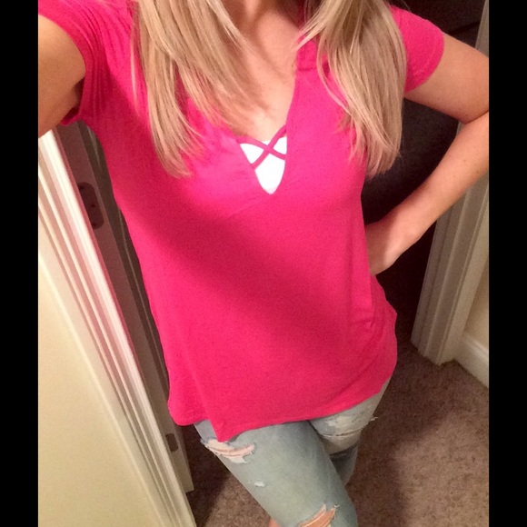 LAST❗️Hot Pink Criss Cross Tunic - Picture 2 of 4