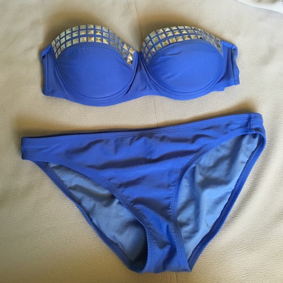 Violet Blue Studded Strapless Bikini