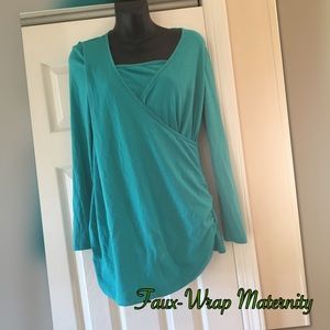 Turquoise Faux-Wrap Maternity Shirt