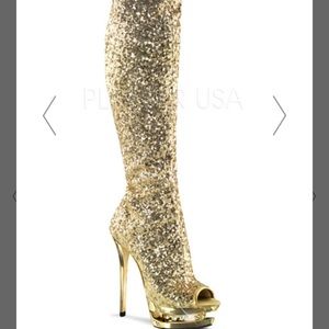 Thigh high peep toe sequin shoes 6"