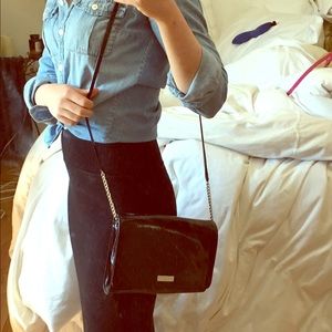 Black Patent Leather Kate Spade bag w/ gold chain