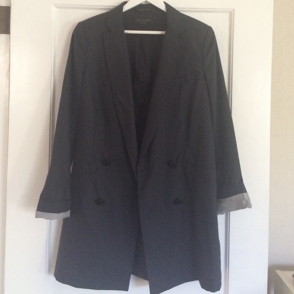 rag and bone  double-breasted navy linen blazer