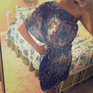 Floral paisley shoulder dress with wrap bow