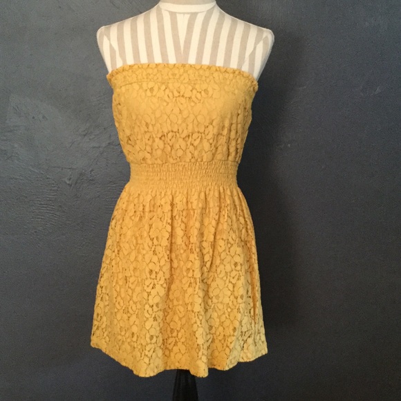 Wet Seal Mustard Yellow Strapless Lace Dress