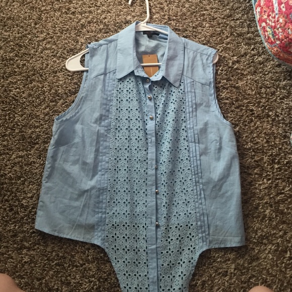 Powder blue eyelet lace top