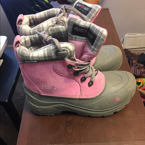 Pink and gray Northface boots