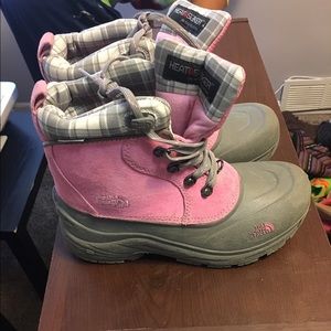 Pink and gray Northface boots