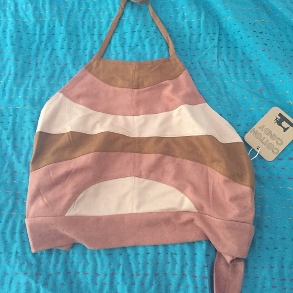 Faux suede cropped halter top