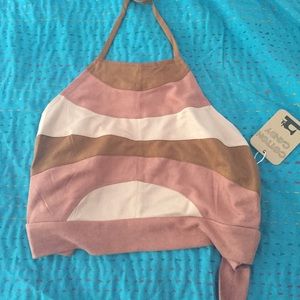 Faux suede cropped halter top