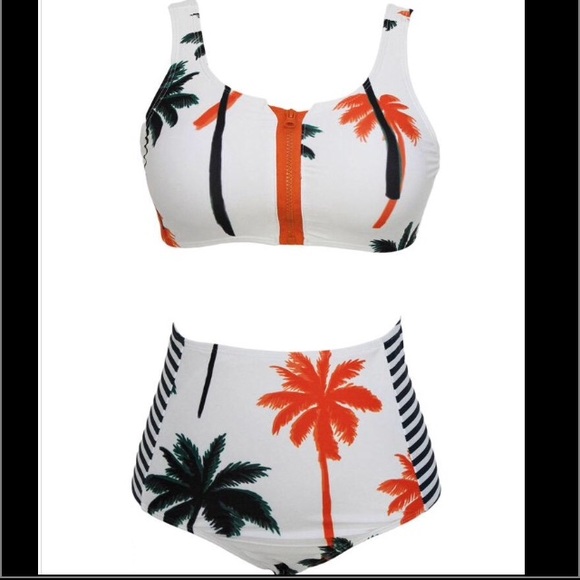 High neck and high waist Palm Tree Bikini