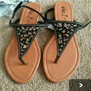 Rue 21 black rhinestone thong sandals