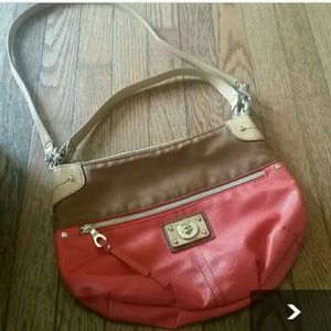 Coral & tan relic purse