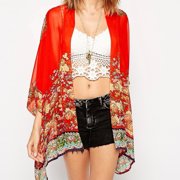 ASOS Kimono in Floral Placement Print