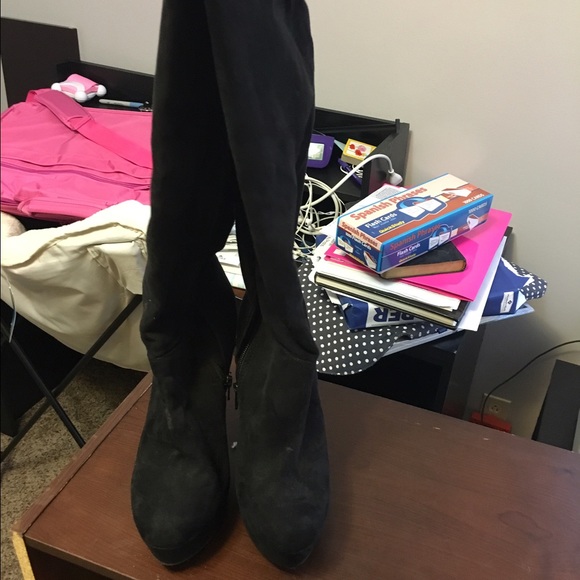 Black tall boot suede