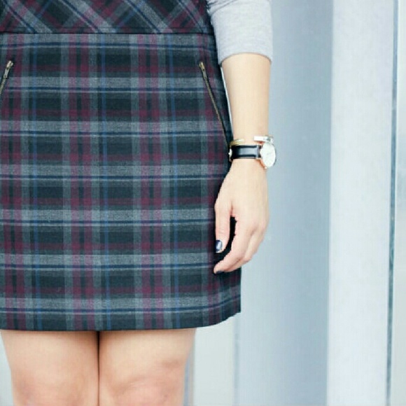 Loft plaid maroon red grey skirt