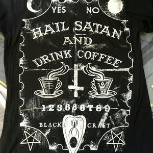 Blackcraft Hail Satan Drink Coffee tshirt, new