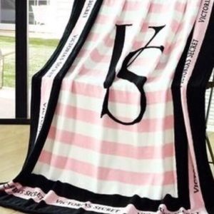 Pink Victoria's Secret striped blanket