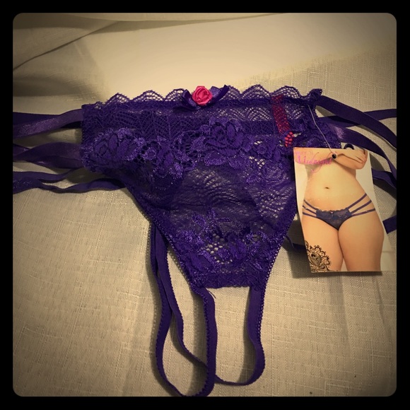 Sexy! Purple lace open crotch cage back  panties