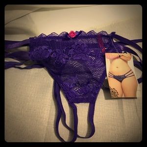 Sexy! Purple lace open crotch cage back panties