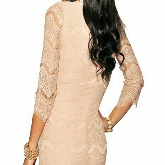 DONATED  NWOT Allover Lace 3/4 Sleeve Peach Dress - Picture 2 of 4